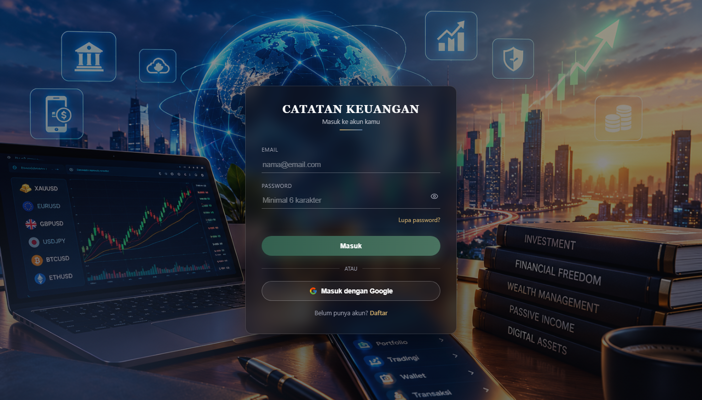 Halaman masuk aplikasi Catatan Keuangan