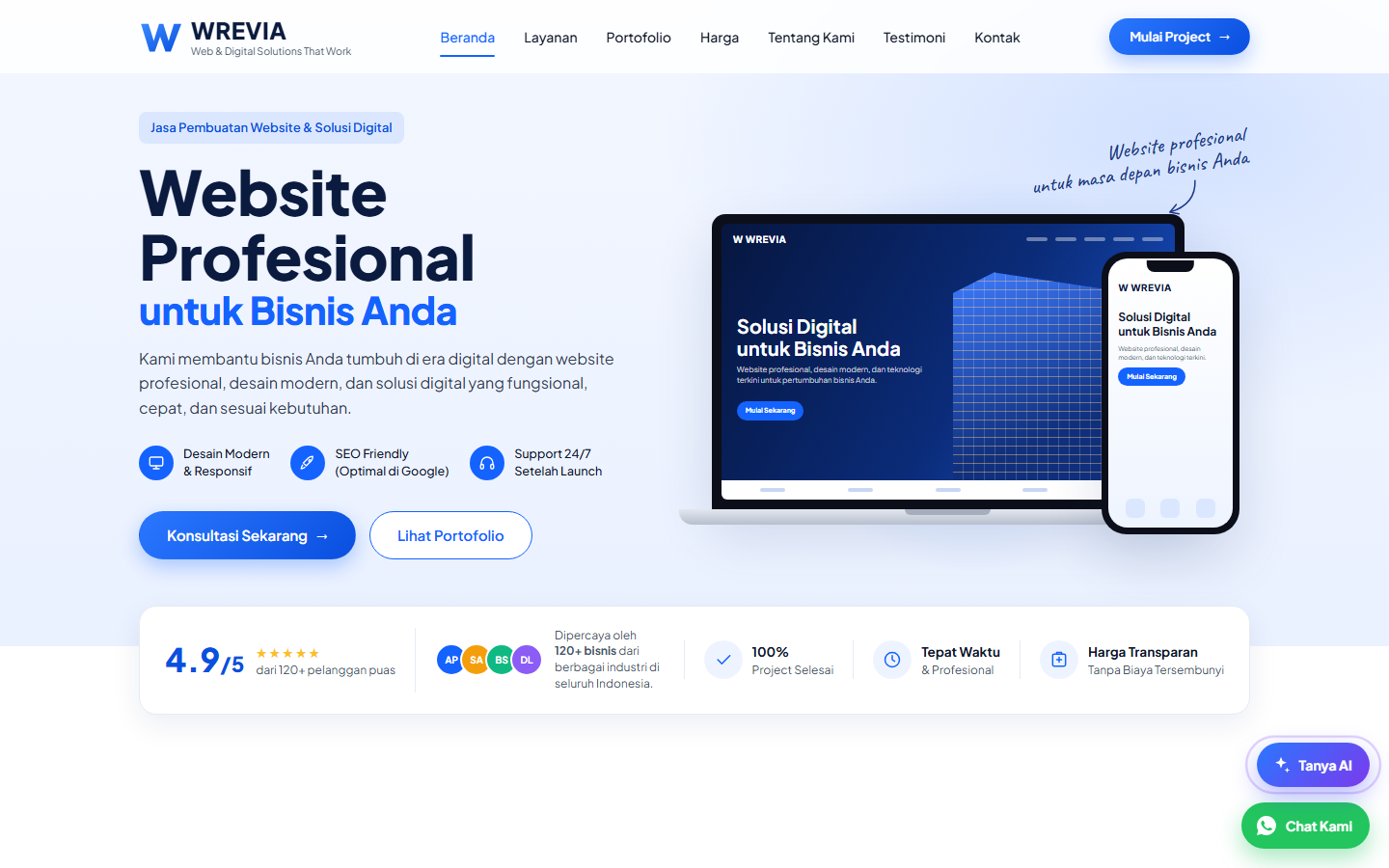 Tampilan beranda website Wrevia